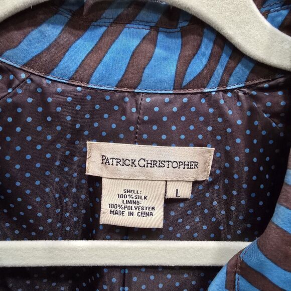 Blue Brown Zebra Silk Jacket Lg Y2K Open Blazer Glam Preppy Boho Chic Statement - Picture 5 of 14